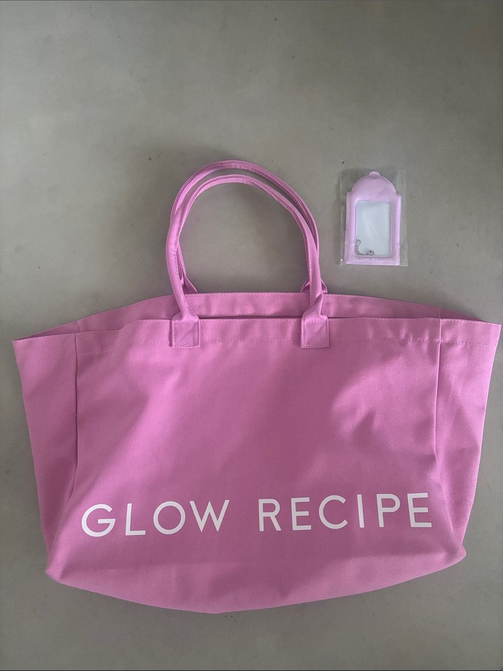 NWOT Glow Recipe XL Hot Pink Logo Canvas Tote & Polaroid Photo Charm